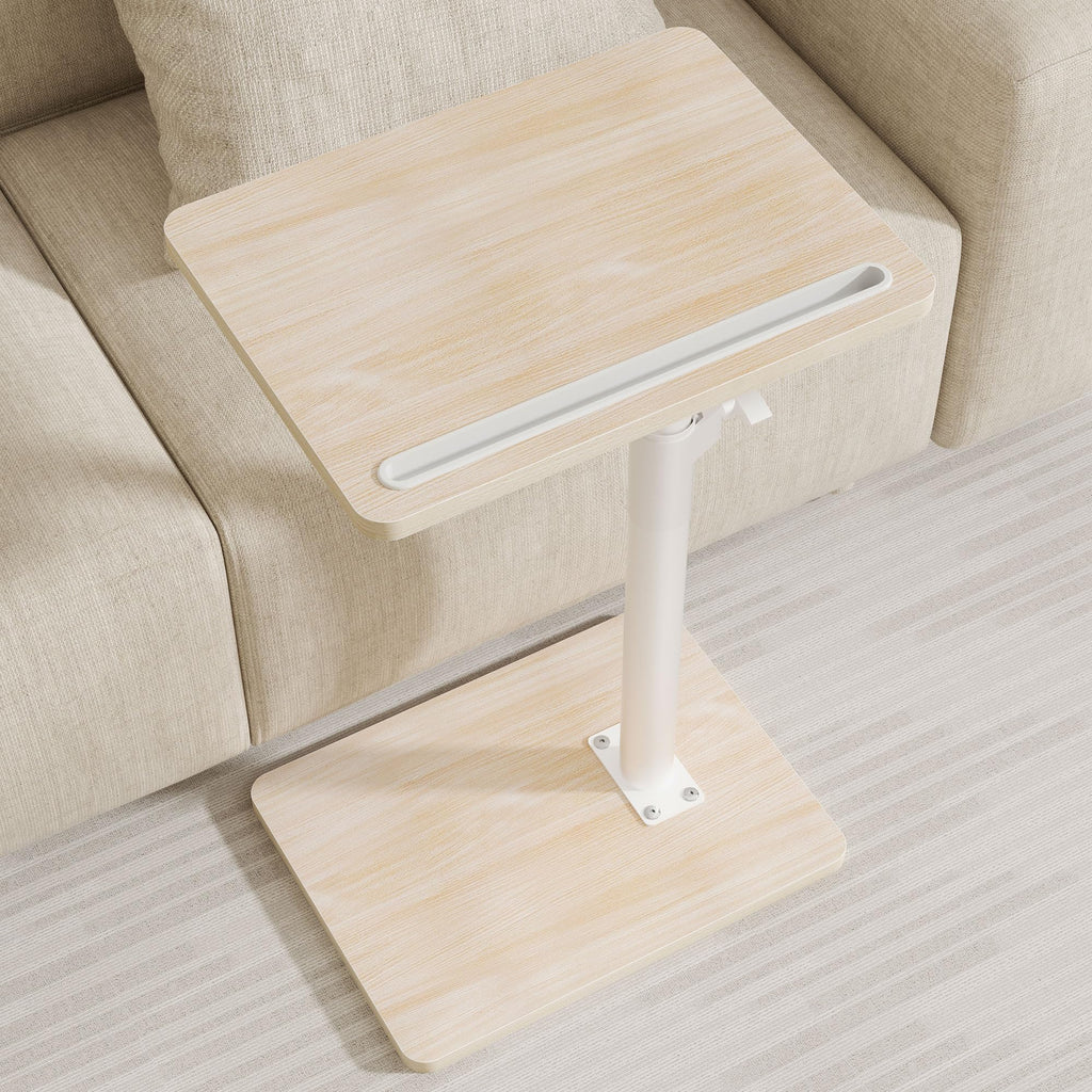 Sofa Armrest Tray Table for Couch - 360° Swivel Height Adjustable End for Small Spaces, Snack Side Table for Bed or Chair with Phone & Tablet Slot (Rustic,Standard)