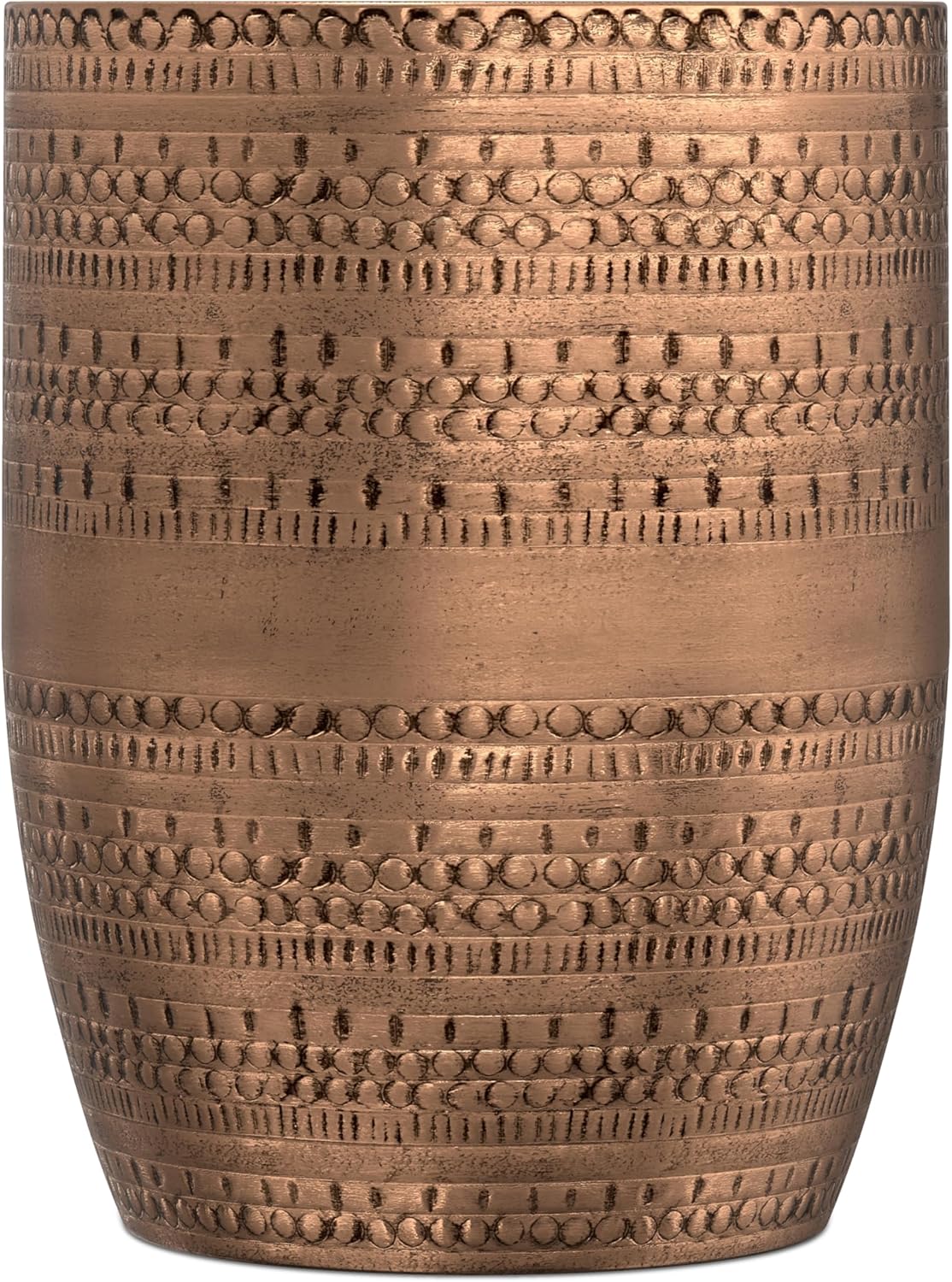 SIMPLIHOME Johnsen Metal Table - 15 inch Wide Solid Iron Drum Accent Table in Antique Copper with Tribal Pattern, Round Boho End Table for Living Room, Bedroom, or Home Office, Fully Assembled