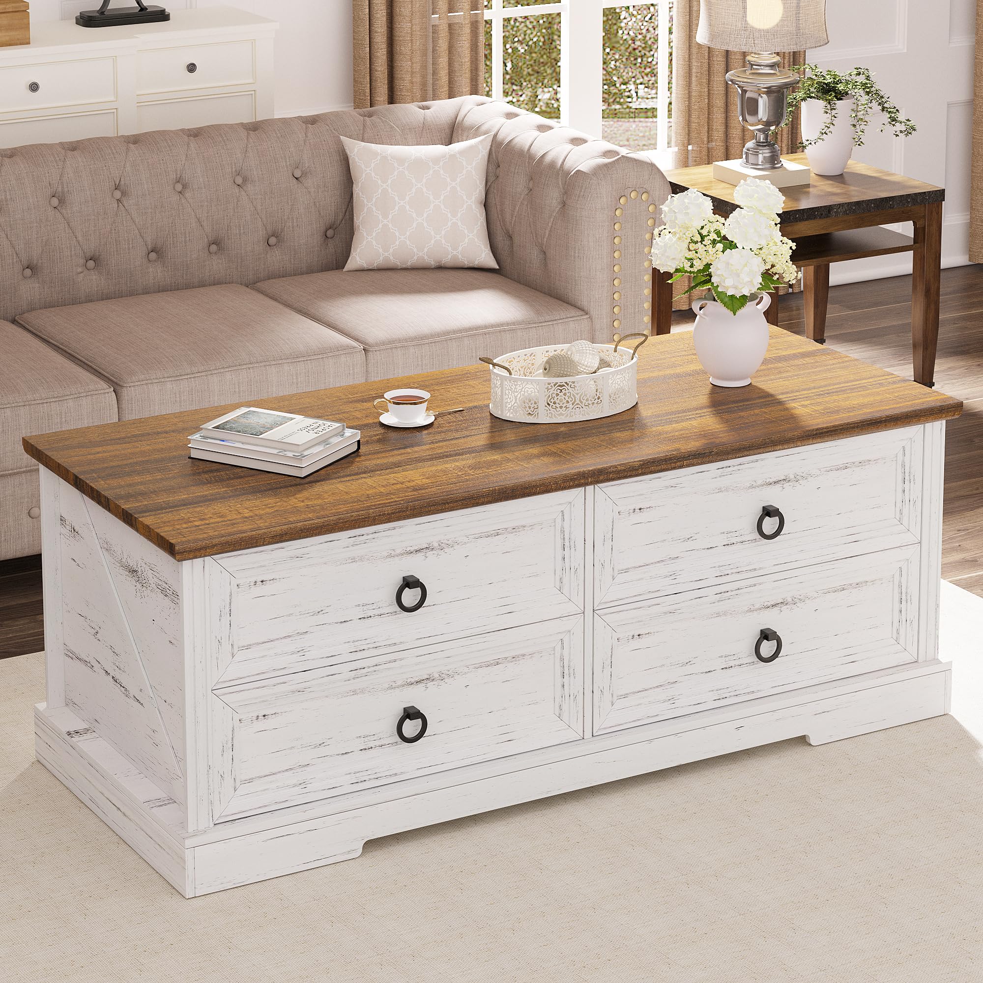 Coffee Table 31.5 in Rustic Center Table with X Design Wooden Pedestal for Living Room, Dark Oak Square Home Office Sofa Side Table for Small Space, Easy Assembly, Space-Saving