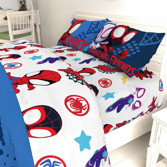 Jay Franco Marvel Spidey and His Amazing Friends Team Spidey Twin Size Sheet Set - 3 Piece Set Super Soft and Cozy Kid’s Bedding - Fade Resistant Microfiber Sheets (Official Marvel Product)