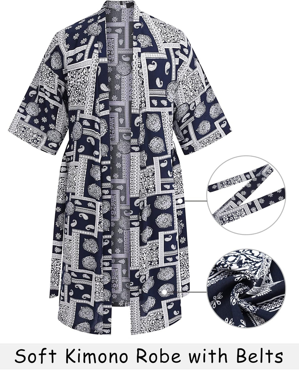 COOFANDY Men's Lightweight Kimono Robe Japanese Bathrobes Open Front Long Cardigan Cloak with Belt