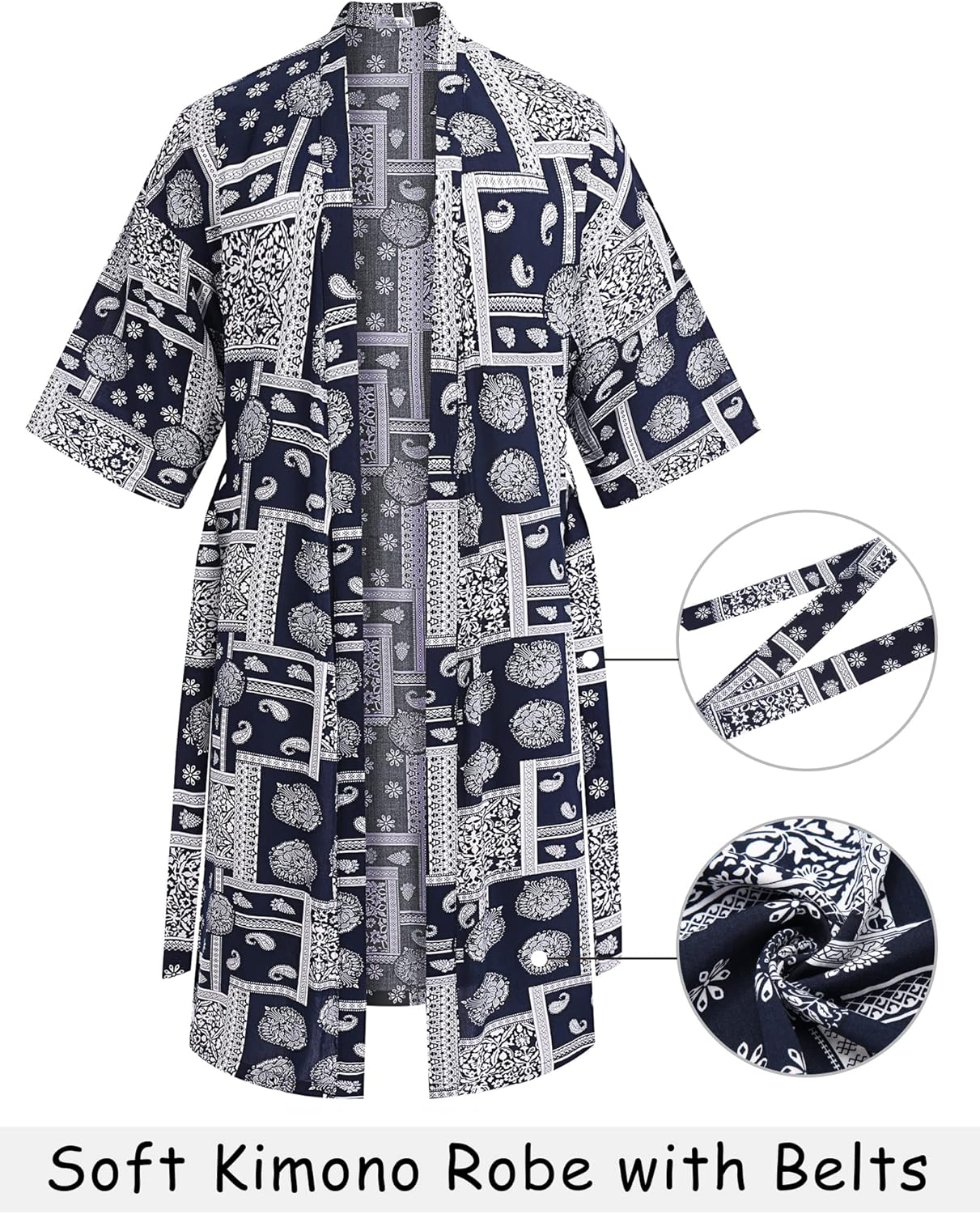 COOFANDY Men's Lightweight Kimono Robe Japanese Bathrobes Open Front Long Cardigan Cloak with Belt