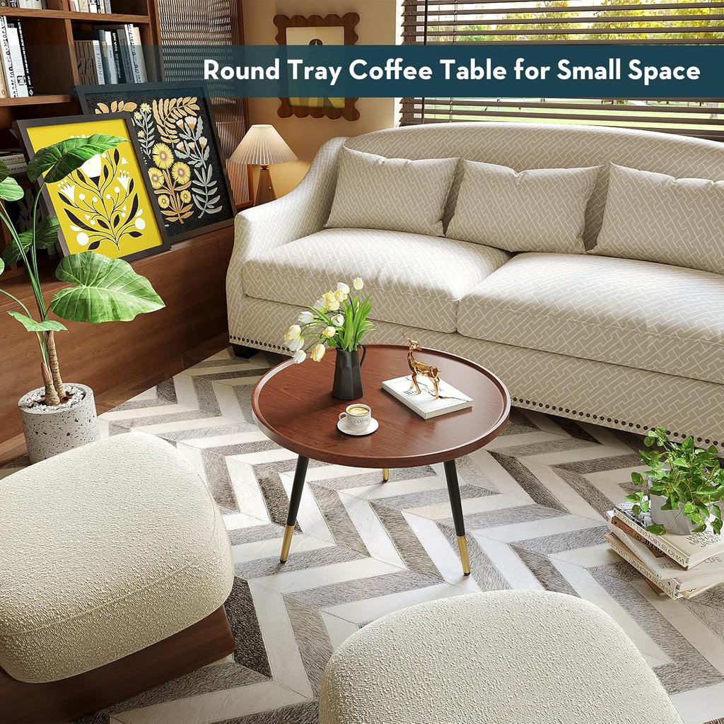 SAYGOER Round Coffee Table Small Modern Coffee Tables Rustic Farmhouse Center Table for Living Room Home Office Mid Century Accent Sofa Table Easy Assembly, Dark Brown