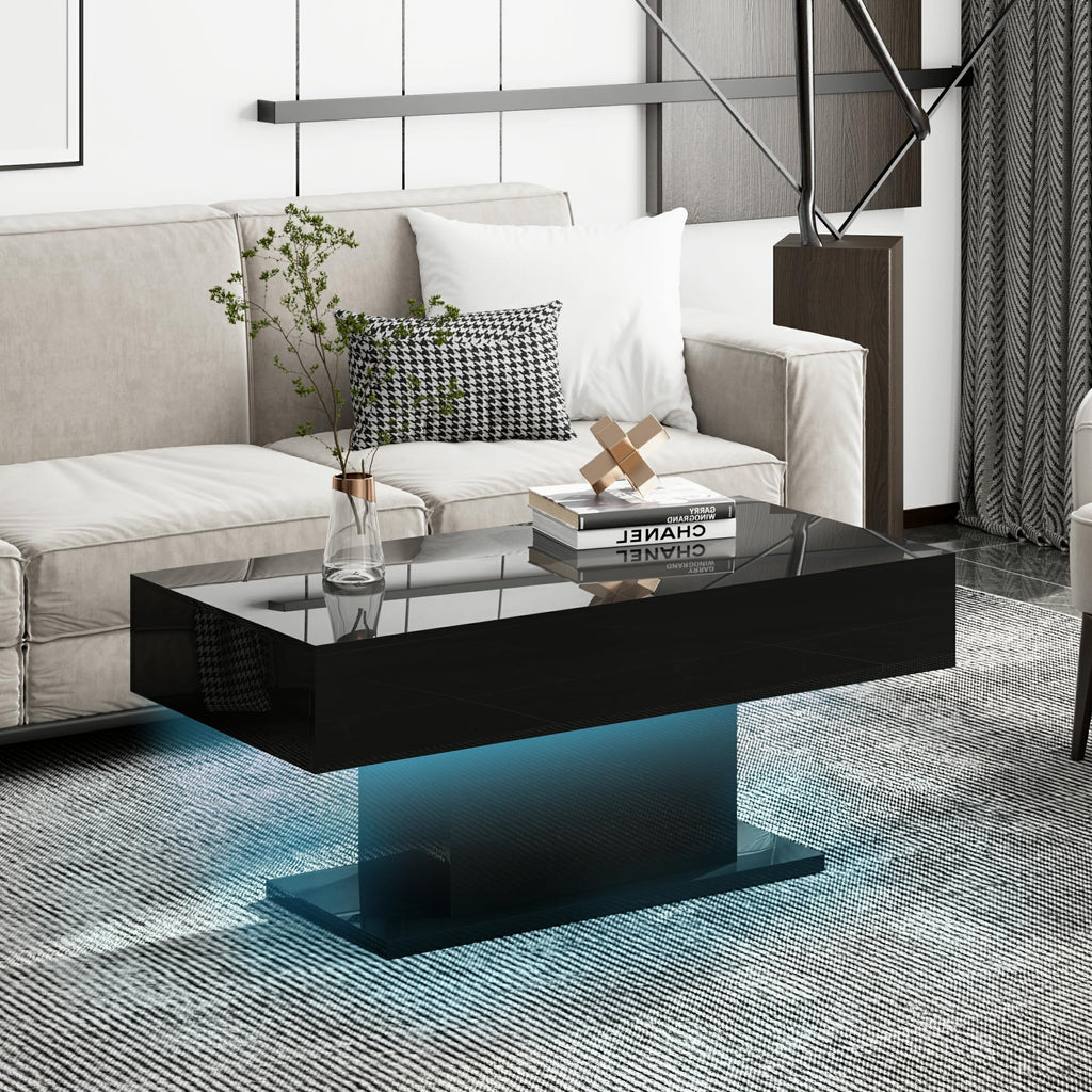 Led Coffee Table for Living Room, Living Room Table Rectangular Center Table, Modern High Glossy Wooden Coffee Tables with 16 Colors LED Lights for Dining Reception Room, White
