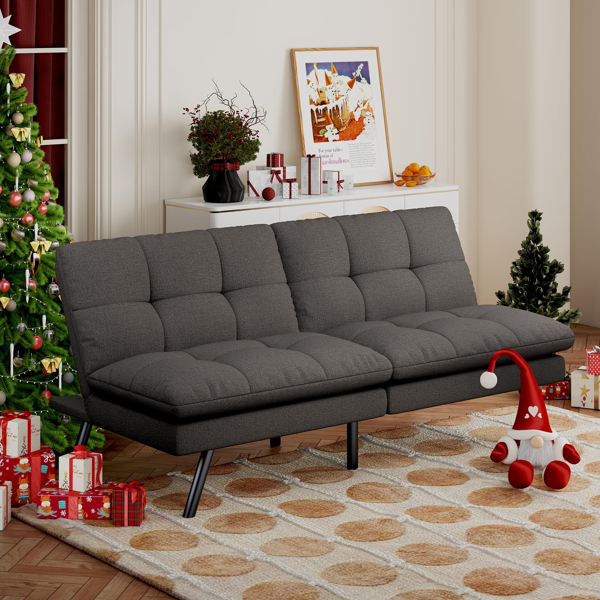 Convertible Futon Sofa Bed,71" Memory Foam Futon Couch,Detachable Cushion,Adjustable Backrest & Armrest,Linen Modern Loveseat Sleeper Recliner for Living Room,Office,Apartment,Medium Grey