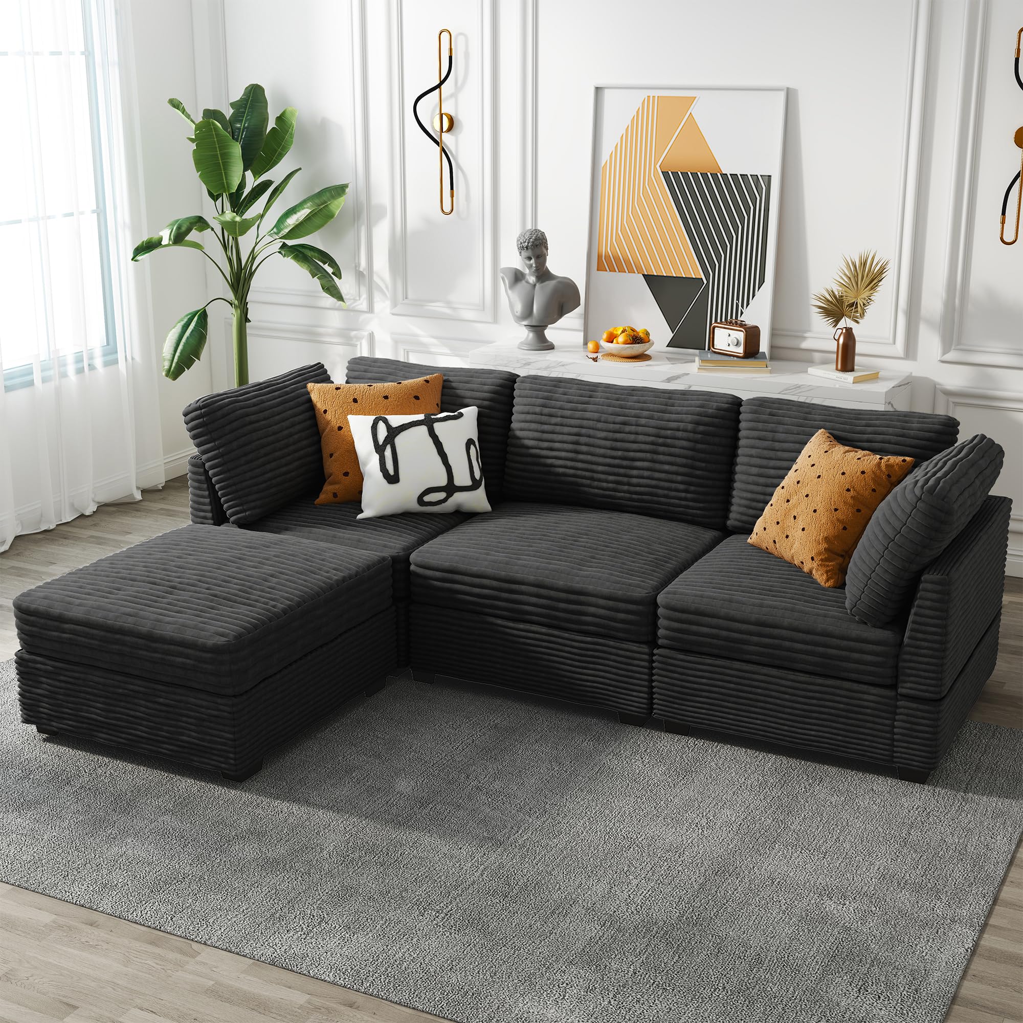 Modular Sectional Sofa,5 Pieces Sectional Couches for Living Room,L Shaped Cloud Couch Chaise Set, Black