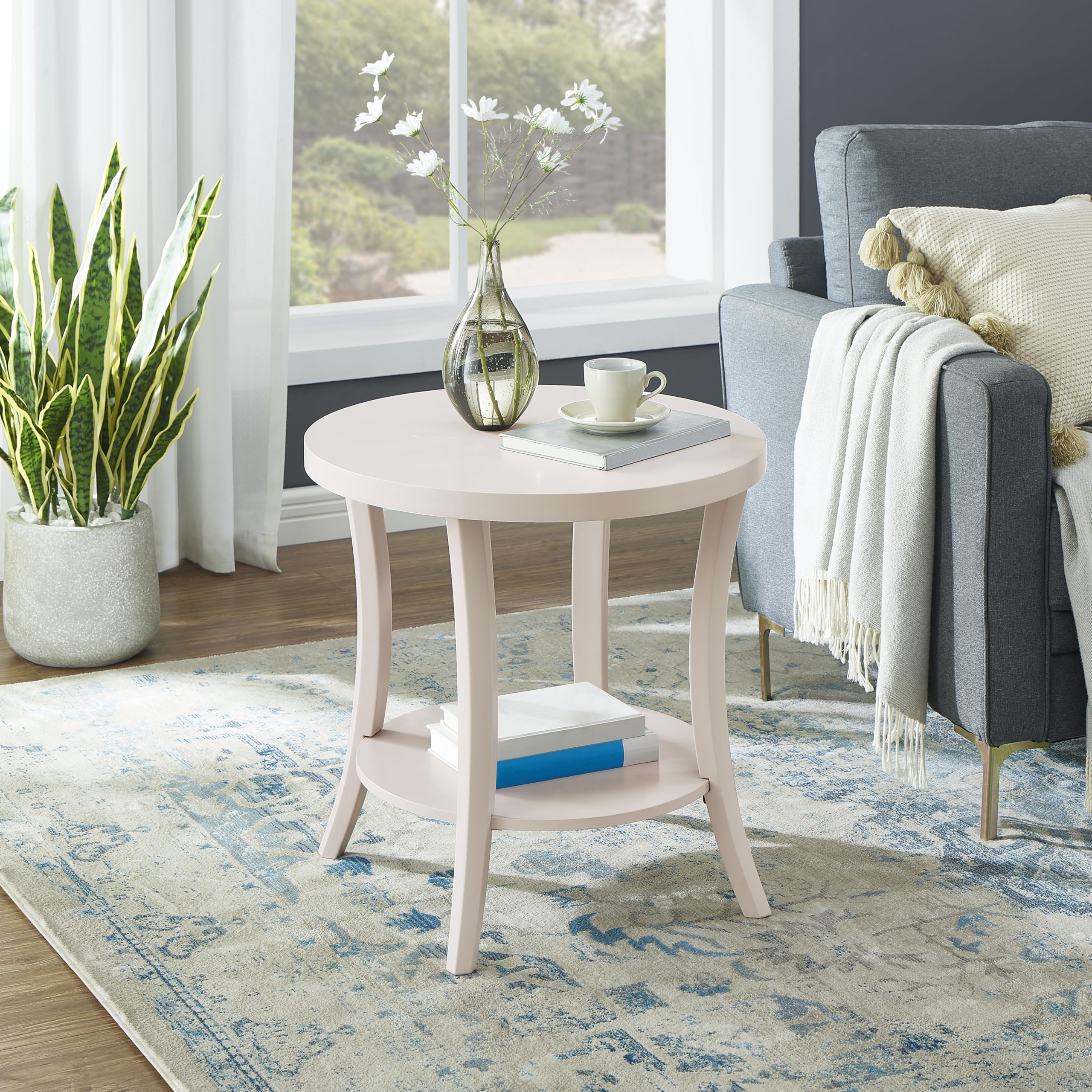 Roundhill Furniture Perth Contemporary Round End Table with Shelf