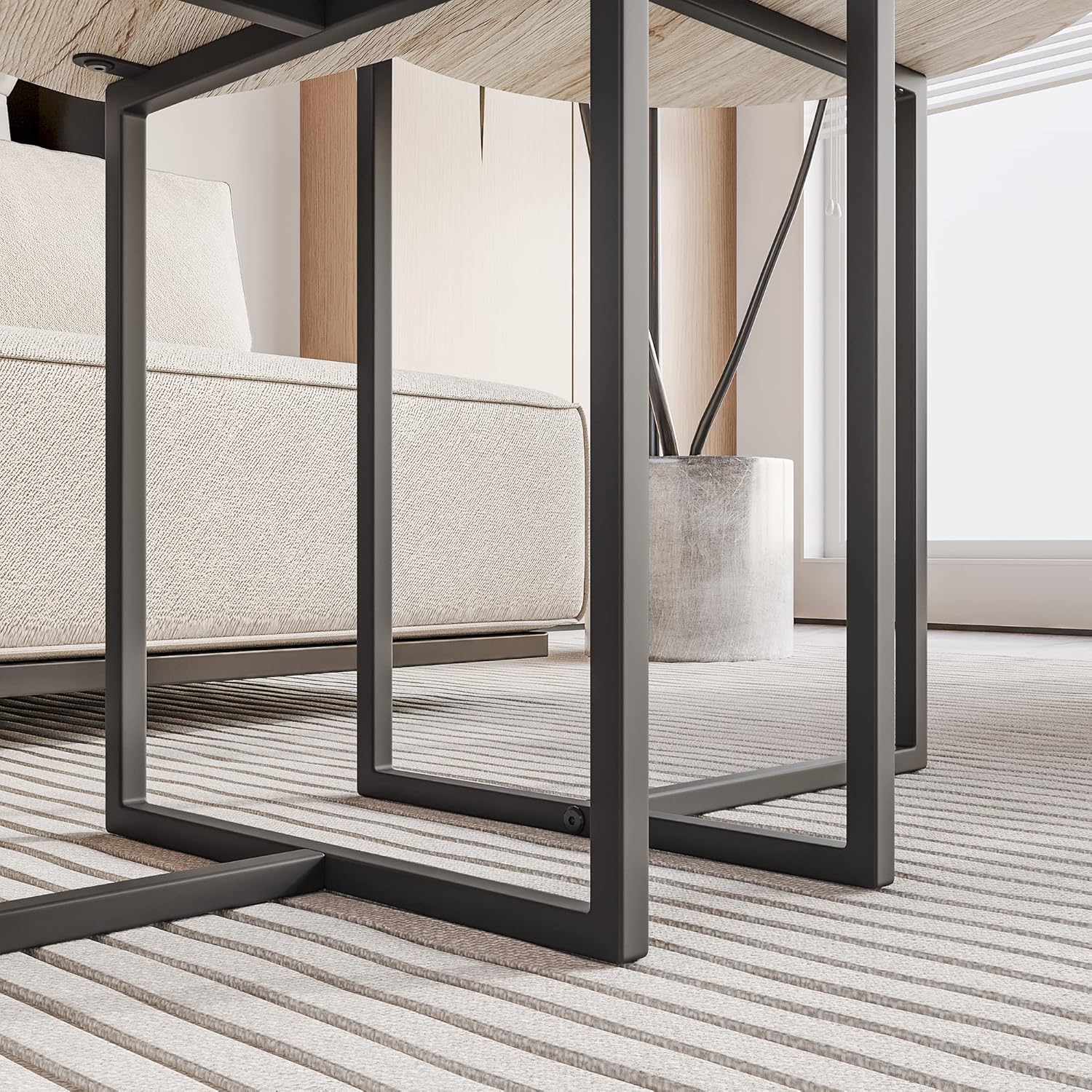 Round Coffee Table Set of 2 End Tables for Living Room,Black Small Coffee Table Living Room Table,Metal Frame & Wood Look,Sturdy and Easy Assembly,Stacking Side Tables Bedroom,White