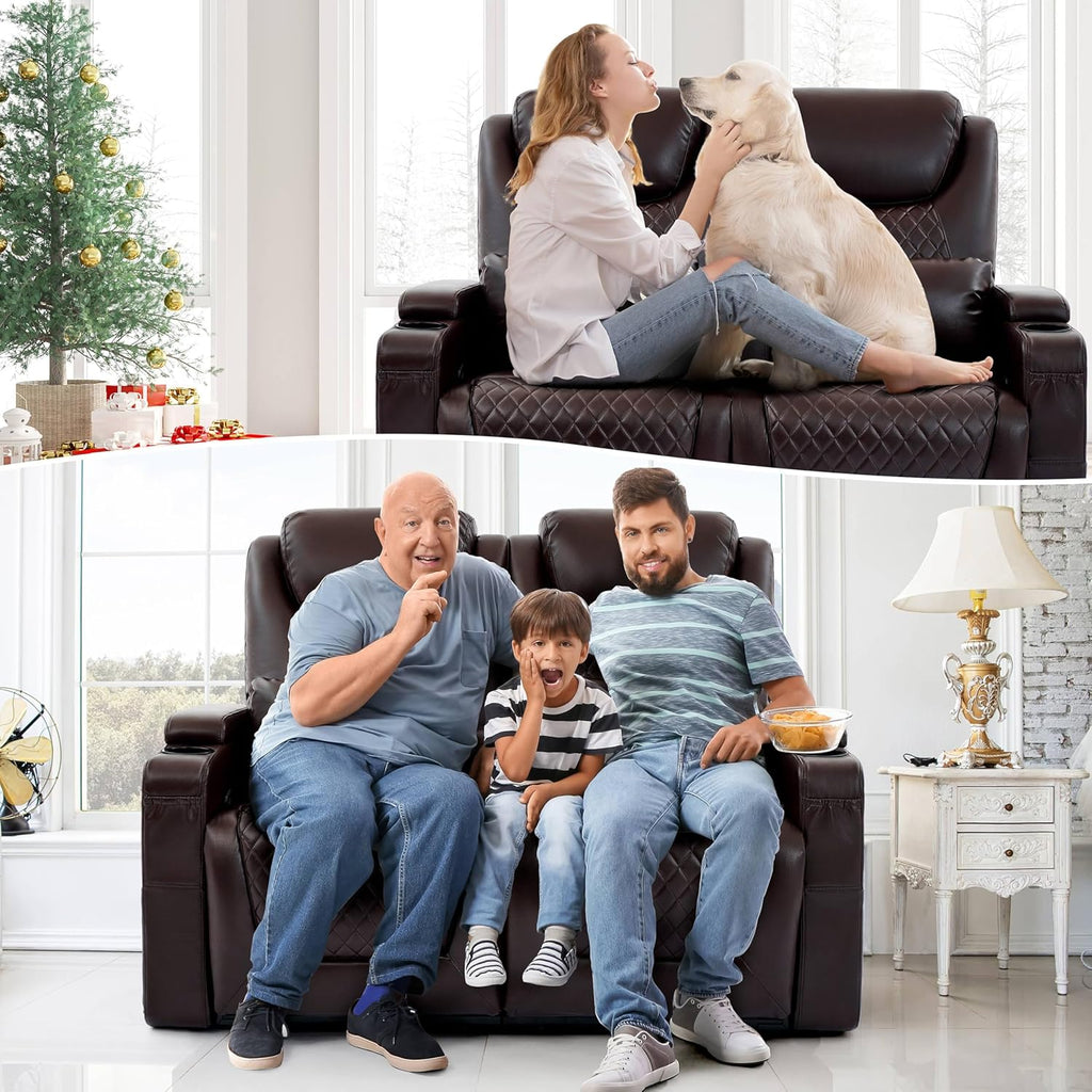 61" RV Loveseat Recliner Sofa, Home Theater Seating with 3 Arms and 2 Pillows, Wall Hugger Recliners & 138° Reclining Couch (Brown PU Leather Furniture)