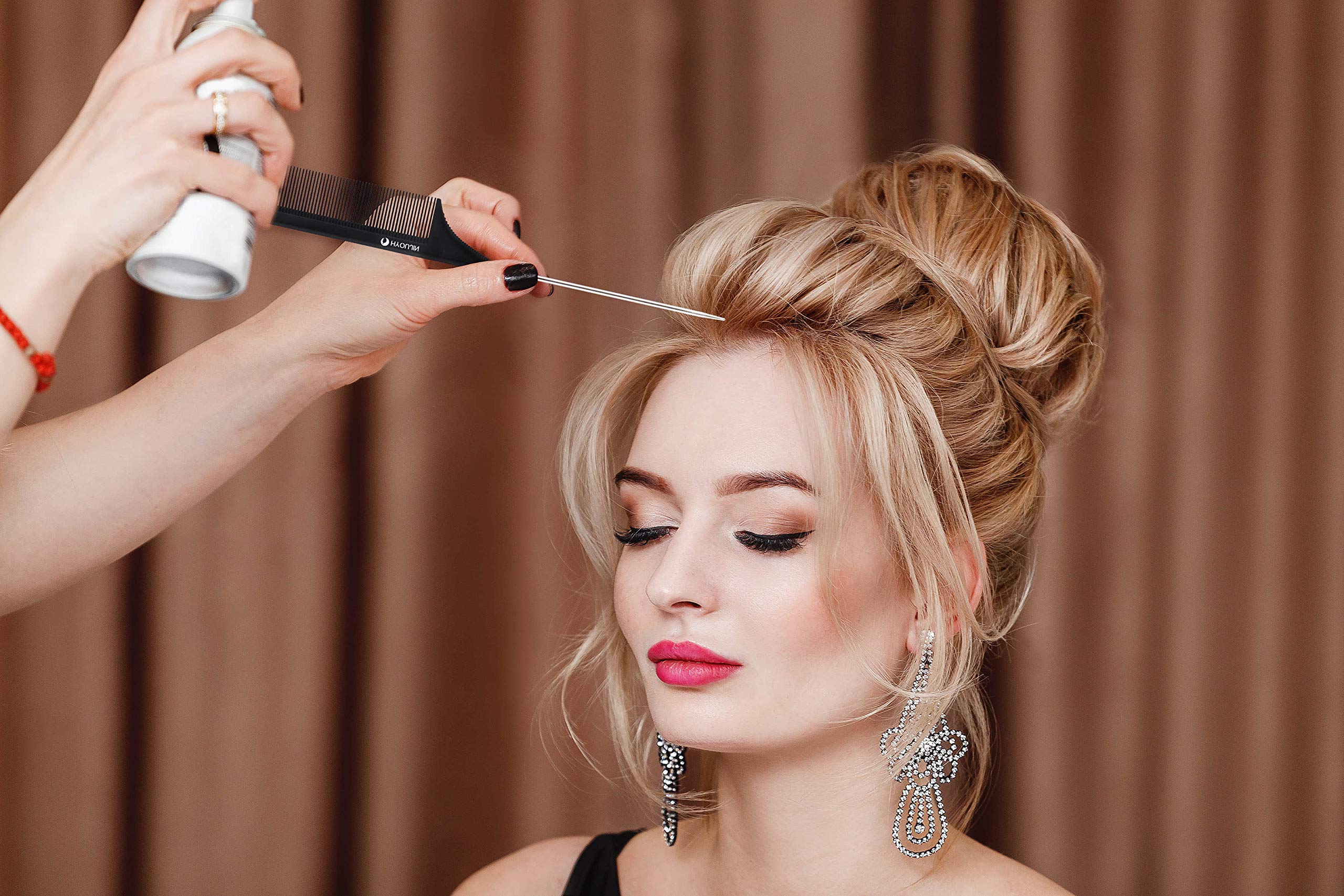 HYOUJIN Carbon Hair Rat Tail Combs Parting Rattail Combs Teasing Fine Tooth Comb Metal Hair Pick Detangling Combs for Women for Curly Hair Black