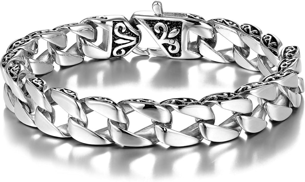 Urban Jewelry Beautiful Fleur De Lis Mens Link Bracelet 8.5 Inch, Link Chain Bracelet for Men (316L Stainless Steel Silver or 24K Gold Plated)