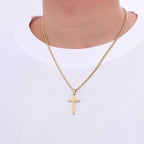 Fiusem Cross Necklace for Men and Women, Gold Plated Mens Cross Necklaces with 3.5mm Cuban Chain, Stainless Steel Pendant Chain 16-24 Inches