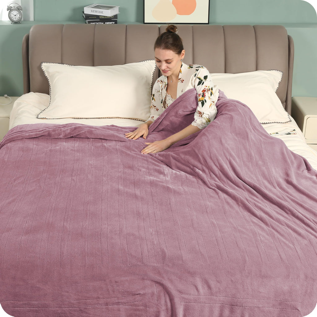 Couverture chauffante électrique DUODUO 72"x84" en polaire corail chaude avec 4 réglages de chaleur et arrêt automatique de 10 heures Protection contre la surchauffe - Gris 