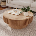 Round Coffee Table for Living Room Contemporary Wood Circle Fluted Coffee Table for Apartment, Easy Assembly ø31.49'', Wood Oak