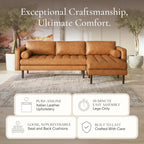 POLY & BARK Napa Leather Couch – Right-Facing Sectional Leather Sofa - Tufted Back Full Grain Leather Couch with Feather-Down Topper On Seating Surfaces – Pure-Aniline Italian Leather – Cognac Tan