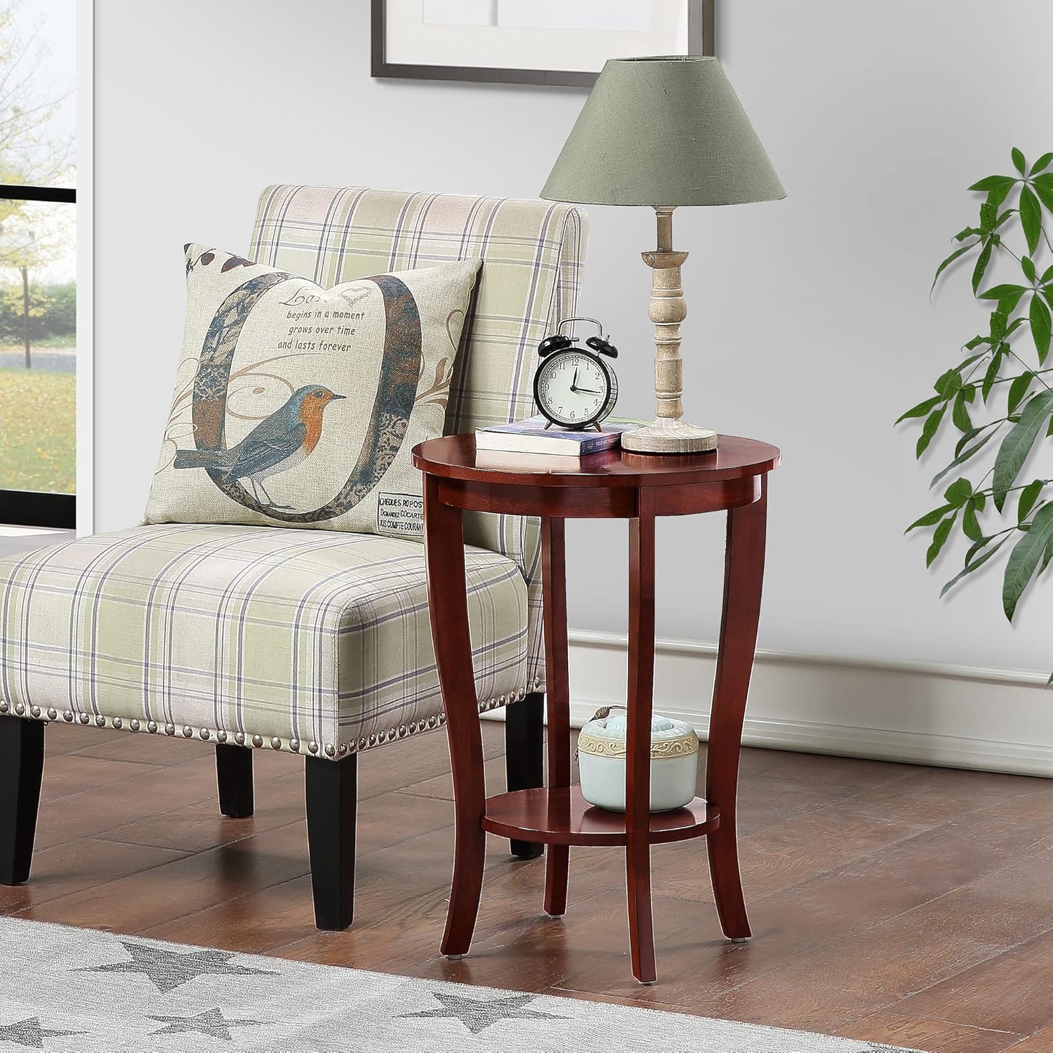 Convenience Concepts American Heritage Round End Table with Shelf, Mahogany