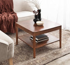 Kate and Laurel Talcott Modern Tiered Square Coffee Table; 26 x 26 x 18; Walnut Brown; Transitional Two-Tier Rectangular Living Room Table with Storage and Mango Wood Construction
