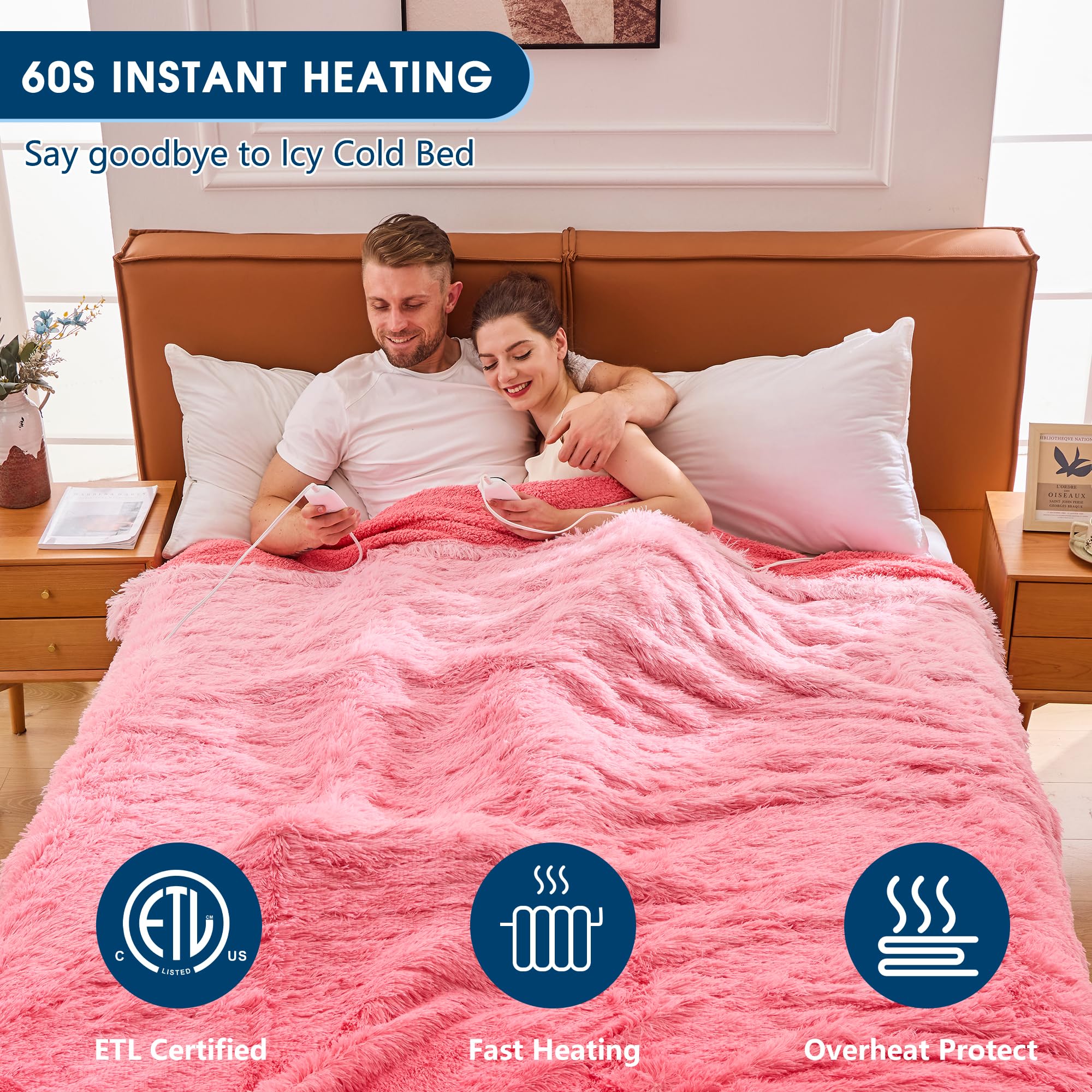 Elektrische Heizdecke mit Kunstpelz, Größe mit flauschigem Sherpa-Rücken, wärmende Plüschdecke Geschenk, weiche Heizdecken mit 10 Wärmeeinstellungen, 5 Zeiteinstellungen, ETL 50"x60", Anthrazitgrau