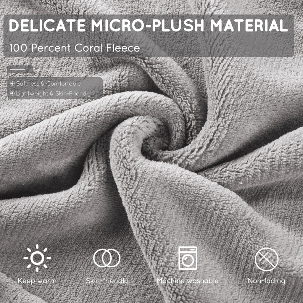 Couverture chauffante électrique DUODUO 72"x84" en polaire corail chaude avec 4 réglages de chaleur et arrêt automatique de 10 heures Protection contre la surchauffe - Gris 