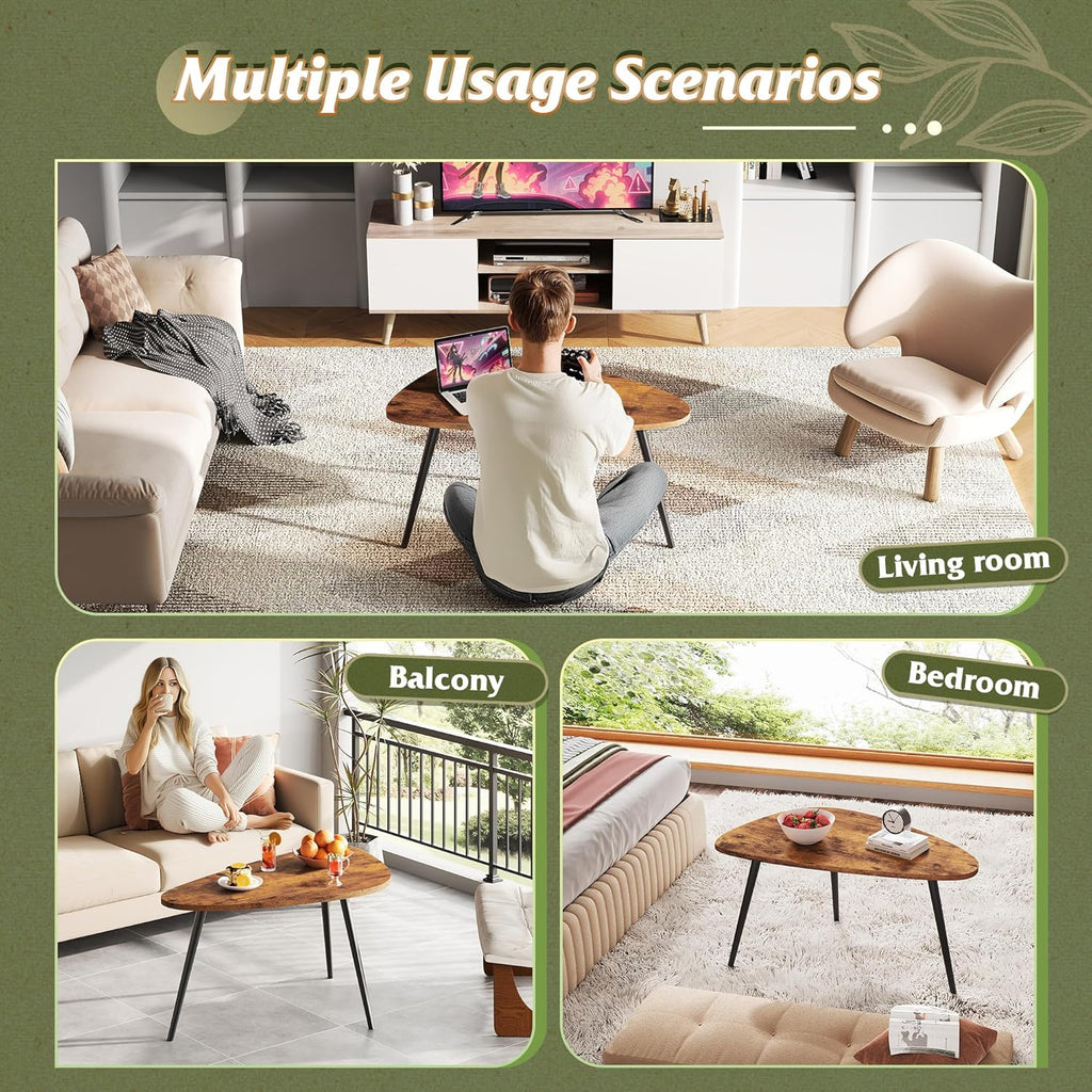 WLIVE Oval Coffee Tables, Modern Coffee Table for Living Room, Coffe Table for Small Space Home Office, Easy Assembly, 33.5" W x 18.9" D x 18.7" H, Rustic Brown