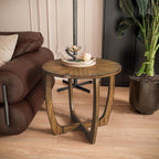 Solid Wood Round End Table with Splicing Top, Farmhouse Sofa Side Table, Beside Corner Table, Large Telephone Table for Living Room, Bedroom, 23.6" Dia x 21.7"H , Easy Assembly, Rustic Brown CJZ3223
