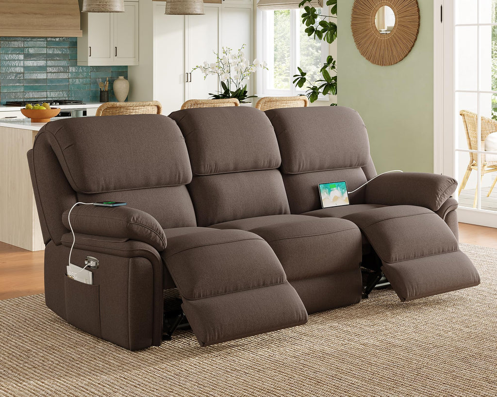 VanAcc Power Recliner Sofa, Home Theater Seating with Type-C Charging Ports, Electric Reclining Sofa for Living Room, Grey Sofa Recliner