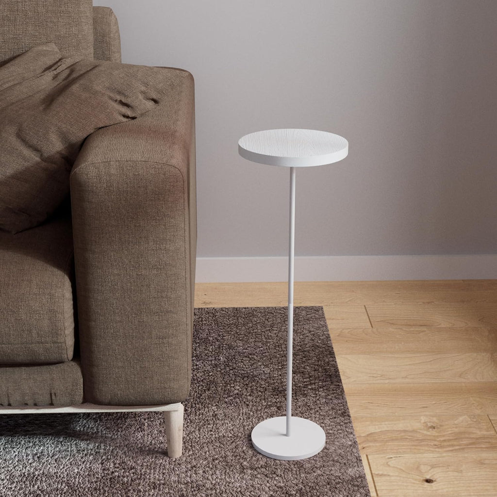 Small Side Table, Metal Round Drink Table, Desktop Diameter 7.87“ for Living Room Bedroom Small Spaces Sofa Couch Chair, White