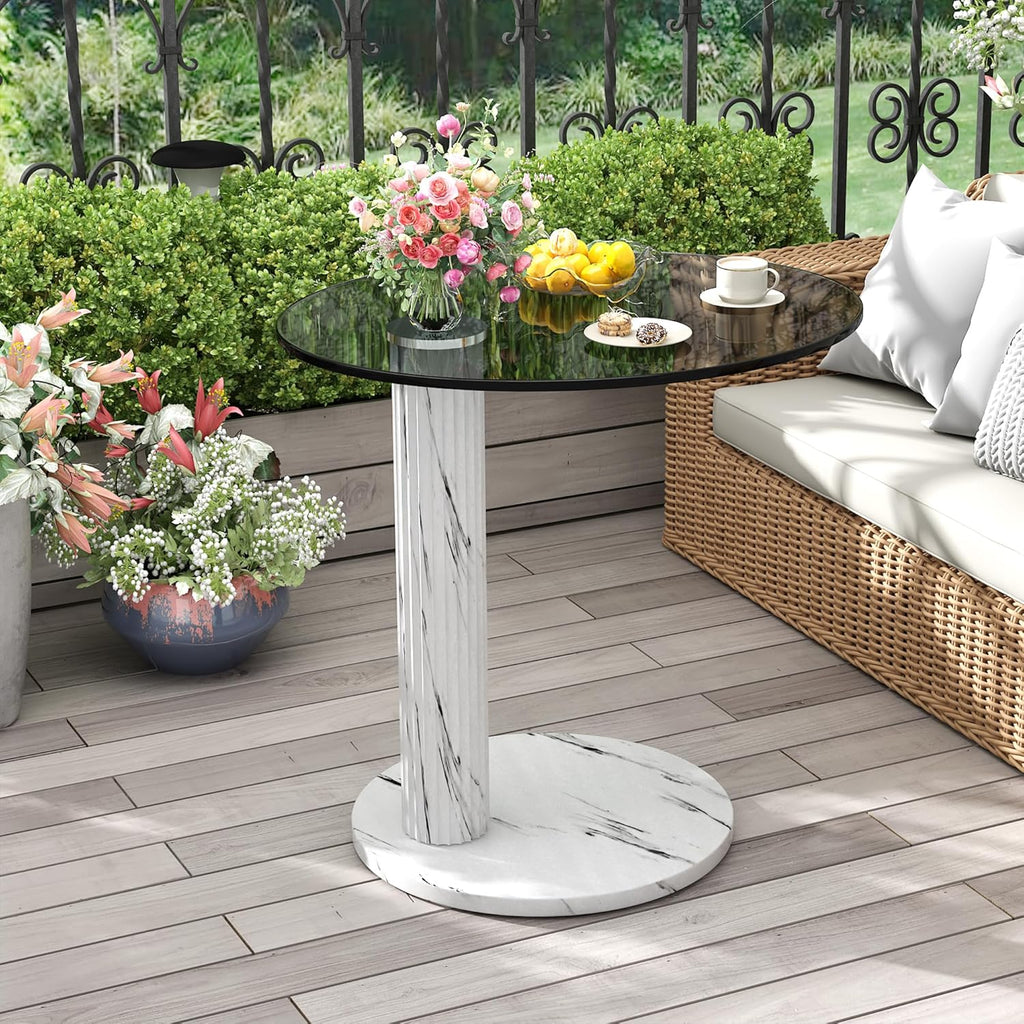 Hooseng Glass Round Coffee Table End Table, 22-Inch Modern Tempered Transparent Glass Top,Perfect for Living Room,Cafe,Home,and Office(White)