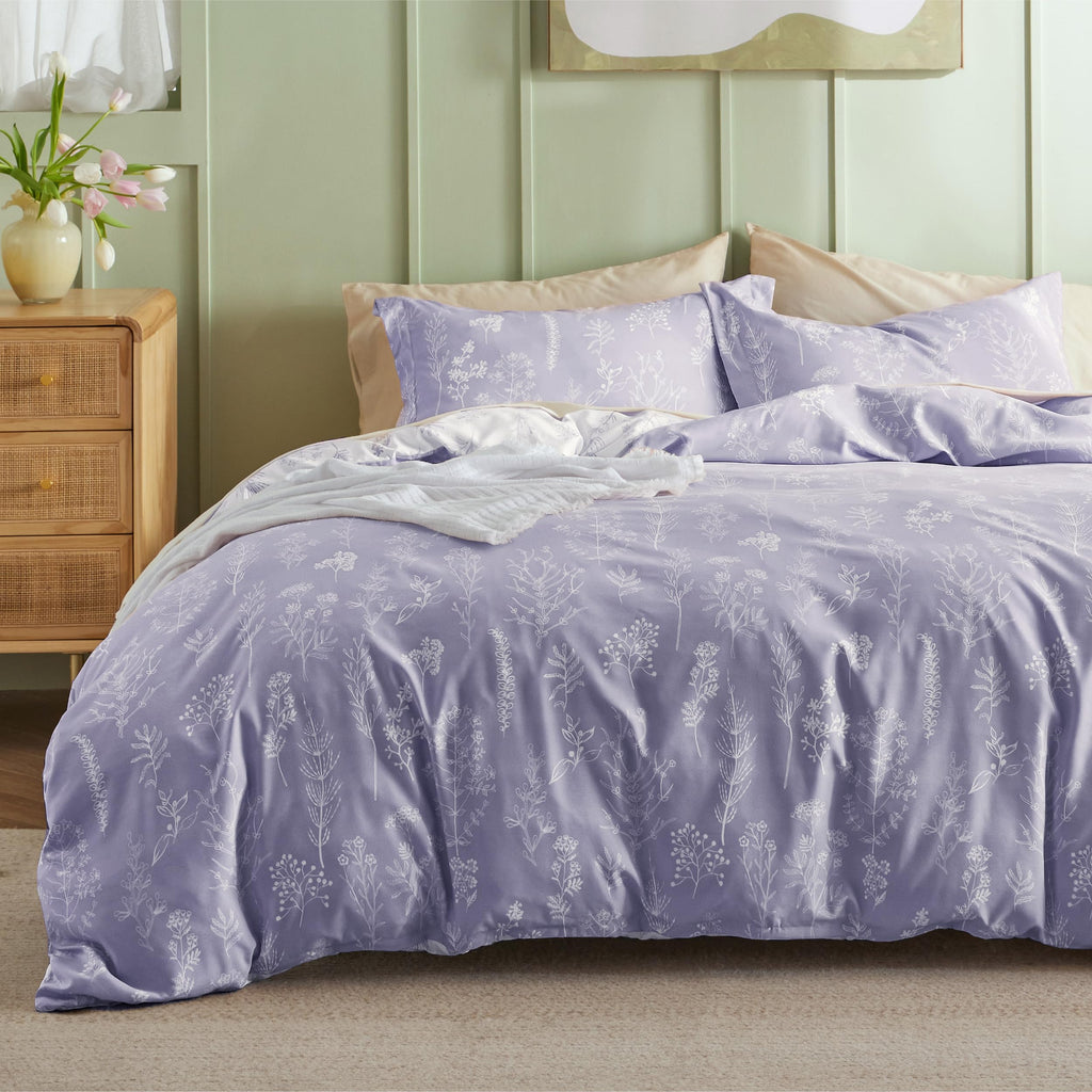 Bedsure Duvet Cover Queen Size - Reversible Floral Duvet Cover Set with Zipper Closure, Green Bedding Set, 3 Pieces, 1 Duvet Cover 90"x90" with 8 Corner Ties and 2 Pillow Shams 20"x26" - Grand Goldman
