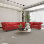 QHITTY 3 Piece Living Room Set, Sectional Chesterfield Sofa Chair Contemporary Upholstered Leather Loveseat Couch Sets for Living Room, Bedroom, Office