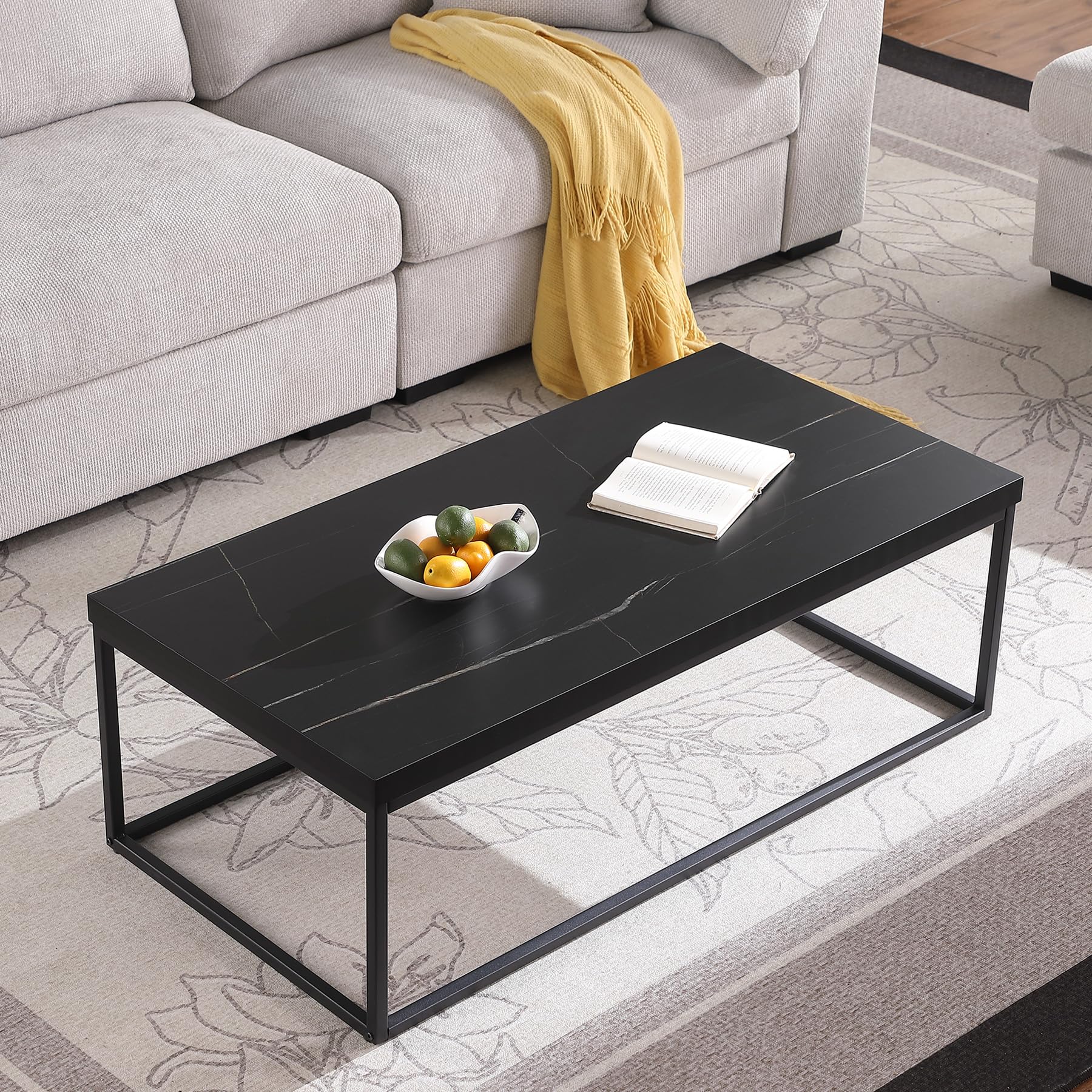 CENSI 47-Inch Natural Oak Coffee Table for Living Room, Modern Industrial Rectangular Wood and Metal Center Table with Extra Thick Tabletop (Natural Wood)