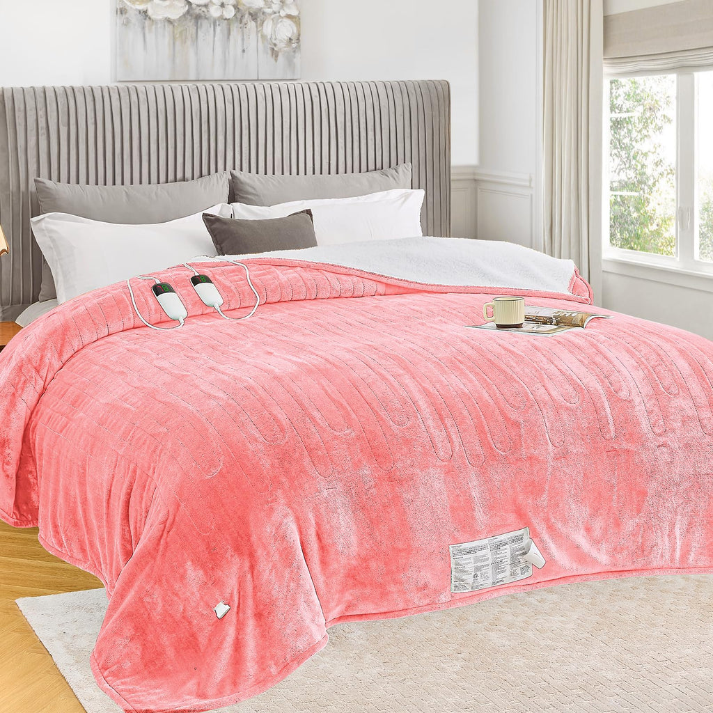 greenoak Heated Blanket Electric Throw 50"X60", Heating Blanket with 10 Heat Levels 1/2/4/6/8 Hours Auto-Off Overheat Protection, Flannel Sherpa Soft Warm Heater, ETL Certified Coral Pink