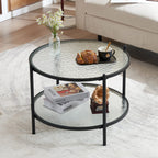 VINGLI 25.6" Round Gold Coffee Tables for Living Room, 2-Tier Glass Top Coffee Table with Storage Clear Coffee, Simple & Modern Center Table for Small Space