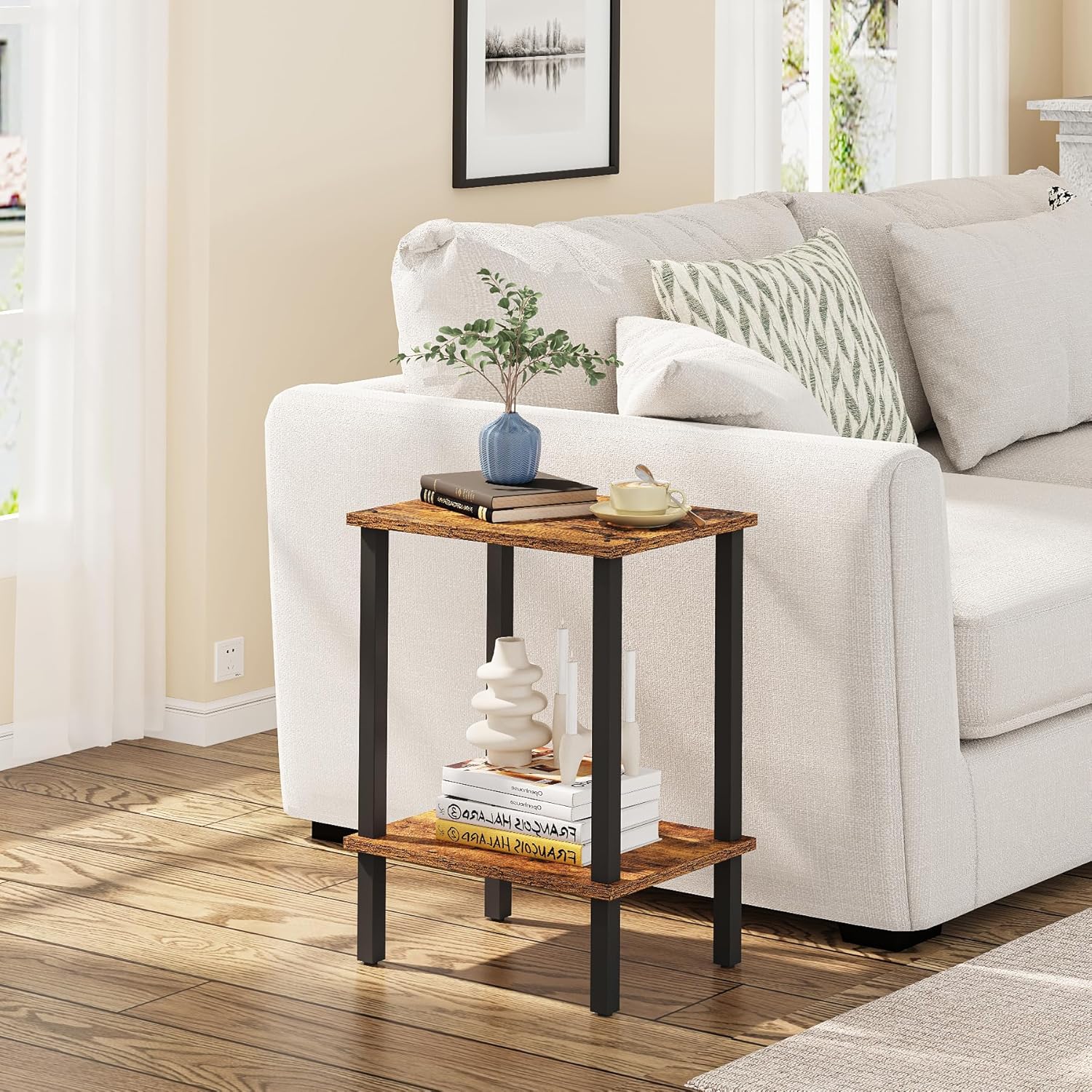 TUTOTAK End Table, Set of 2, Side Table, Nightstand, 2-Tier Storage Shelf, Sofa Table for Small Space, Living Room, Bed Room TB01BB035