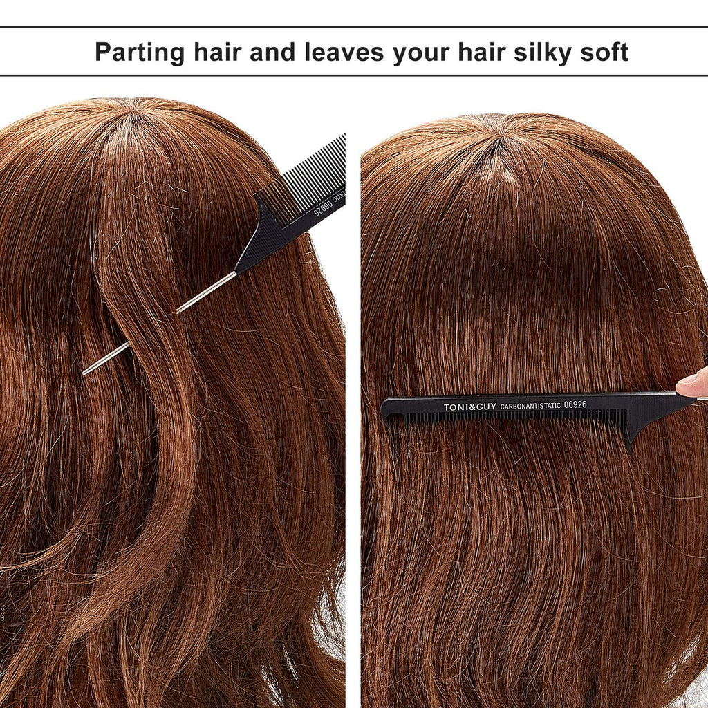 Boao 12 Packs Rat Tail Combs Black Hair Comb Stainless Steel Pin Tail Carbon Fiber Heat Resistant for Women Braids Hair Styling(Black)