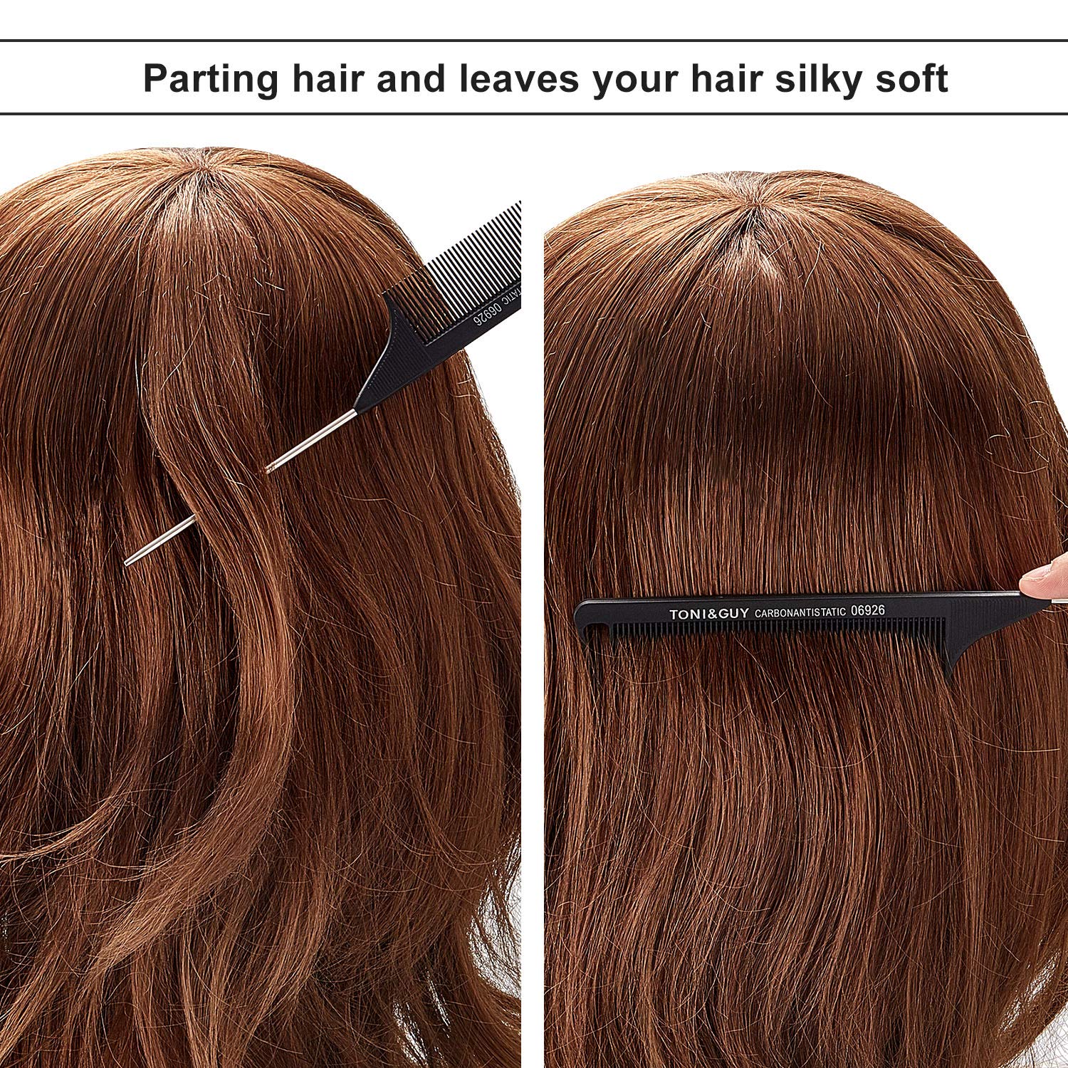 Boao 12 Packs Rat Tail Combs Black Hair Comb Stainless Steel Pin Tail Carbon Fiber Heat Resistant for Women Braids Hair Styling(Black)