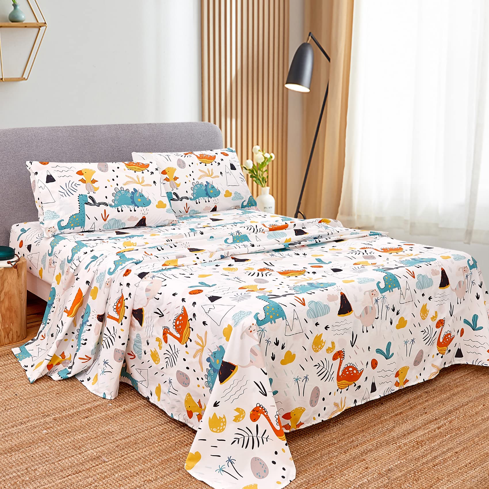 ست ملحفه کودکان یونیکورن صورتی JSD، سایز تویین، ۳ تکه، ملحفه‌های رختخواب میکروفایبر چاپ شده با طرح رنگین کمان برای دختران، جیب عمیق