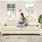 Kidirect 87in Green Sofa, Couches for Living Room 21in Extra Deep Seats, Comfy Corduroy Sofas for Living Room No Tool Assembly, Modern Oversized Love Seat with 2 Pillows, Sofa Couch for Bedroom