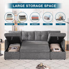 Oversized Sleeper Sofa Couch, 110 inch 2 in 1 Pullout Couch Bed with Double Storage Chaise, Sectional Sleeper Sofa Bed with Side Pocket for Living Room, Dark Grey