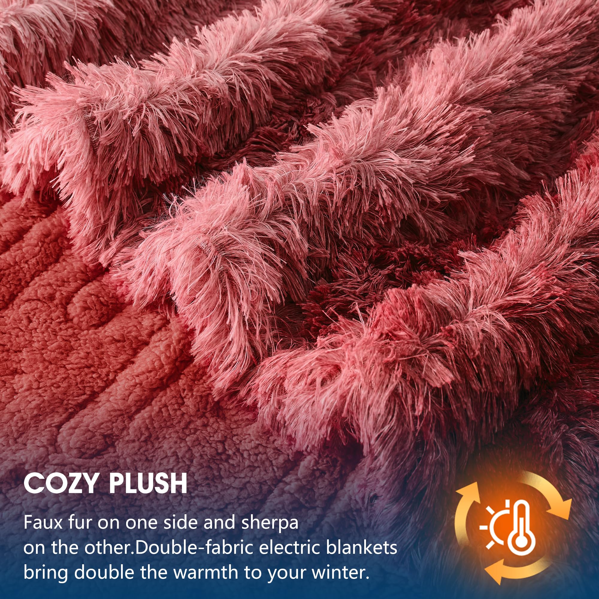 Elektrische Heizdecke mit Kunstpelz, Größe mit flauschigem Sherpa-Rücken, wärmende Plüschdecke Geschenk, weiche Heizdecken mit 10 Wärmeeinstellungen, 5 Zeiteinstellungen, ETL 50"x60", Anthrazitgrau