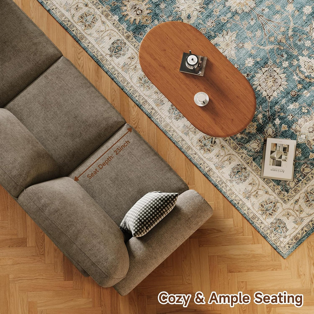 90 Inch Nailhead Trim Couch for Living Room, 23 Inch Deep Seat Rolled Arm Sofa, Comfy Upholstered 3 Seater Chenille Couch w/Wooden Leg, Large Traditional Sofa for Farmhouse, Brown