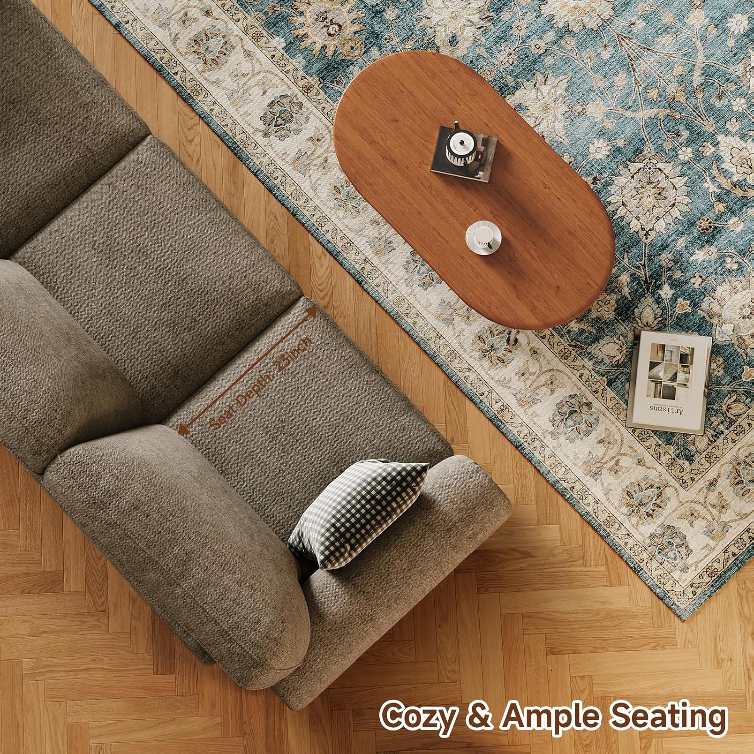 90 Inch Nailhead Trim Couch for Living Room, 23 Inch Deep Seat Rolled Arm Sofa, Comfy Upholstered 3 Seater Chenille Couch w/Wooden Leg, Large Traditional Sofa for Farmhouse, Brown