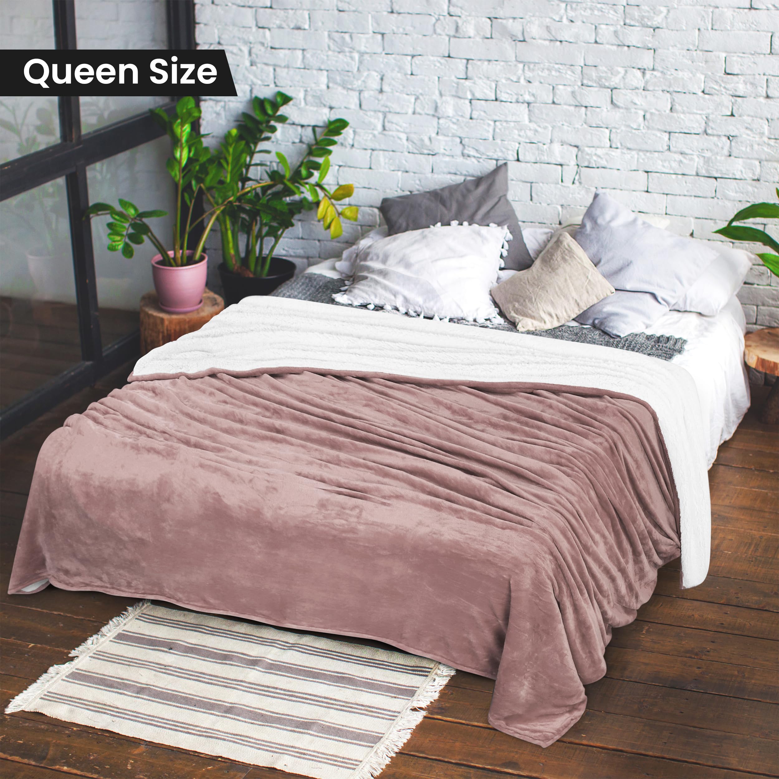 Utopia Bedding Sherpa Blanket Queen Size (Plum, 90x90 Inches) - Soft Lightweight Plush Fleece Reversible Blanket for Bed, Sofa, Couch, Camping and Travel