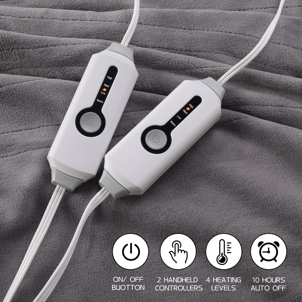 Coperta Elettrica Riscaldata 72"x84" Taglia Completa, Morbido Pile di Corallo con 4 Livelli di Riscaldamento e Spegnimento Automatico dopo 10 Ore, Lavabile in Lavatrice, Tessuto Morbido e Accogliente per la Casa, Grigio Scuro