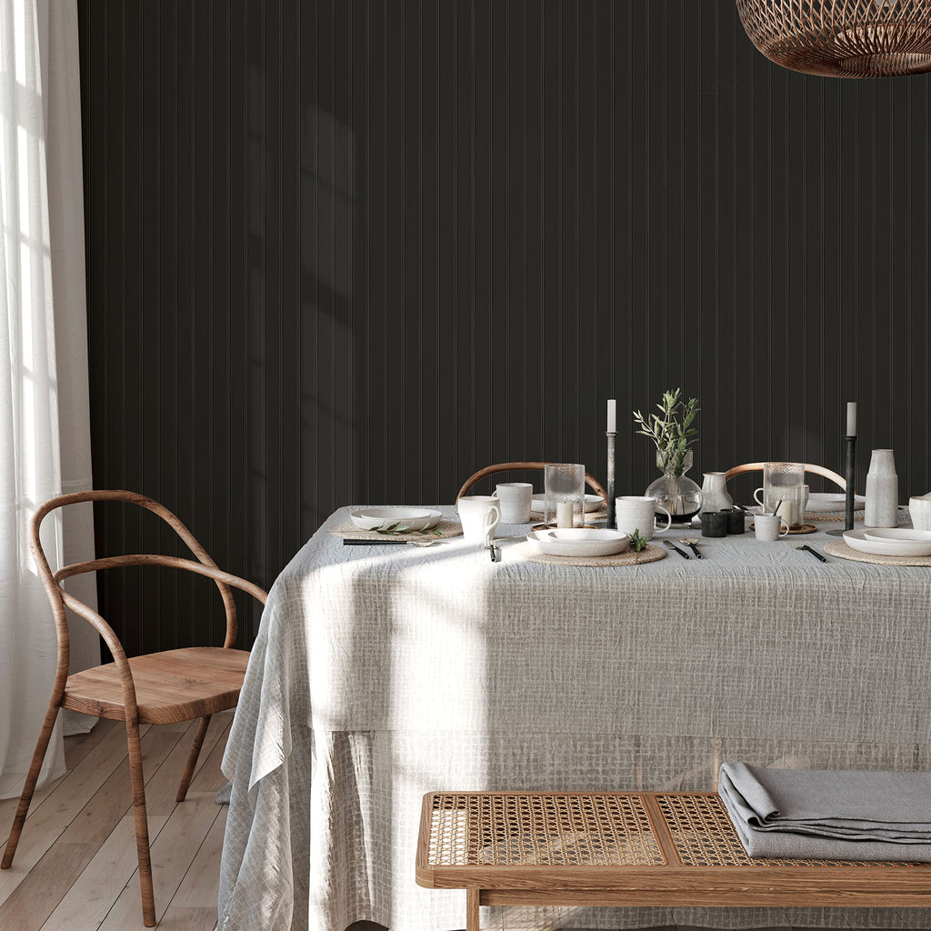 کاغذ دیواری قابل جدا شدن و چسبان Tempaper Black Faux Beadboard، ۲۰.۵ اینچ در ۱۶.۵ فوت، ساخت آمریکا