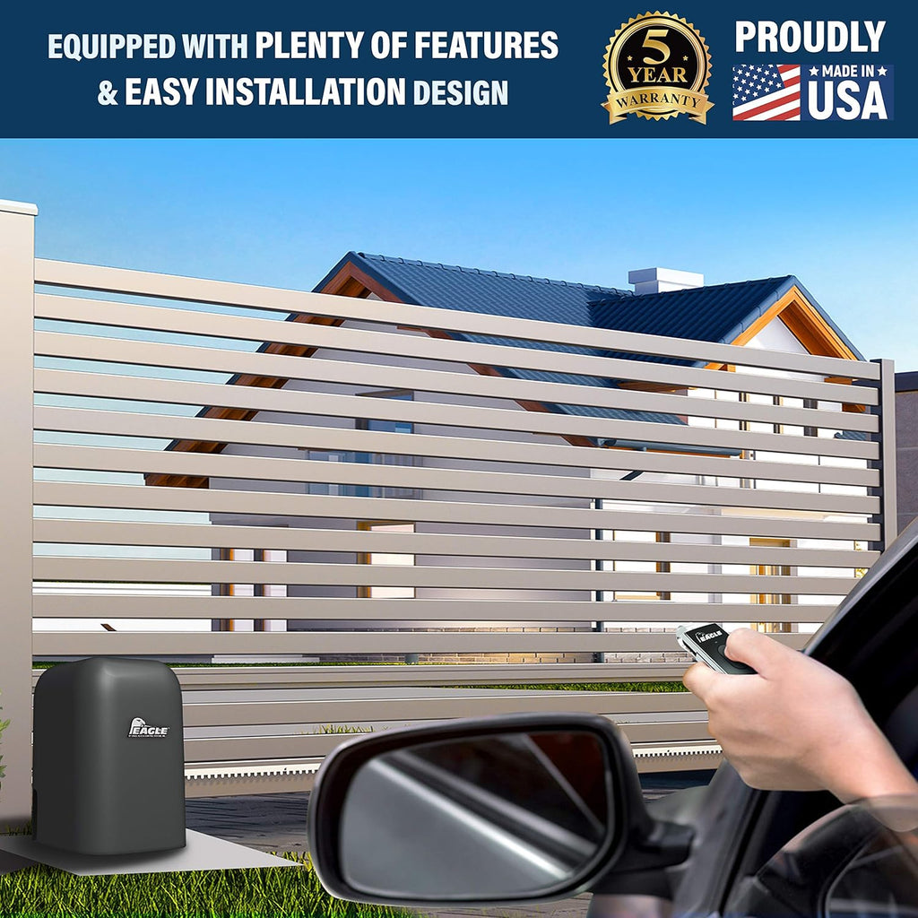 Eagle-1 Slide Gate Operator with 2 Wireless Remotes, Security Reflective Photo Eye Monitored, and Receiver – ½ HP Residential Home Slide Gate Opener – Easy to Install