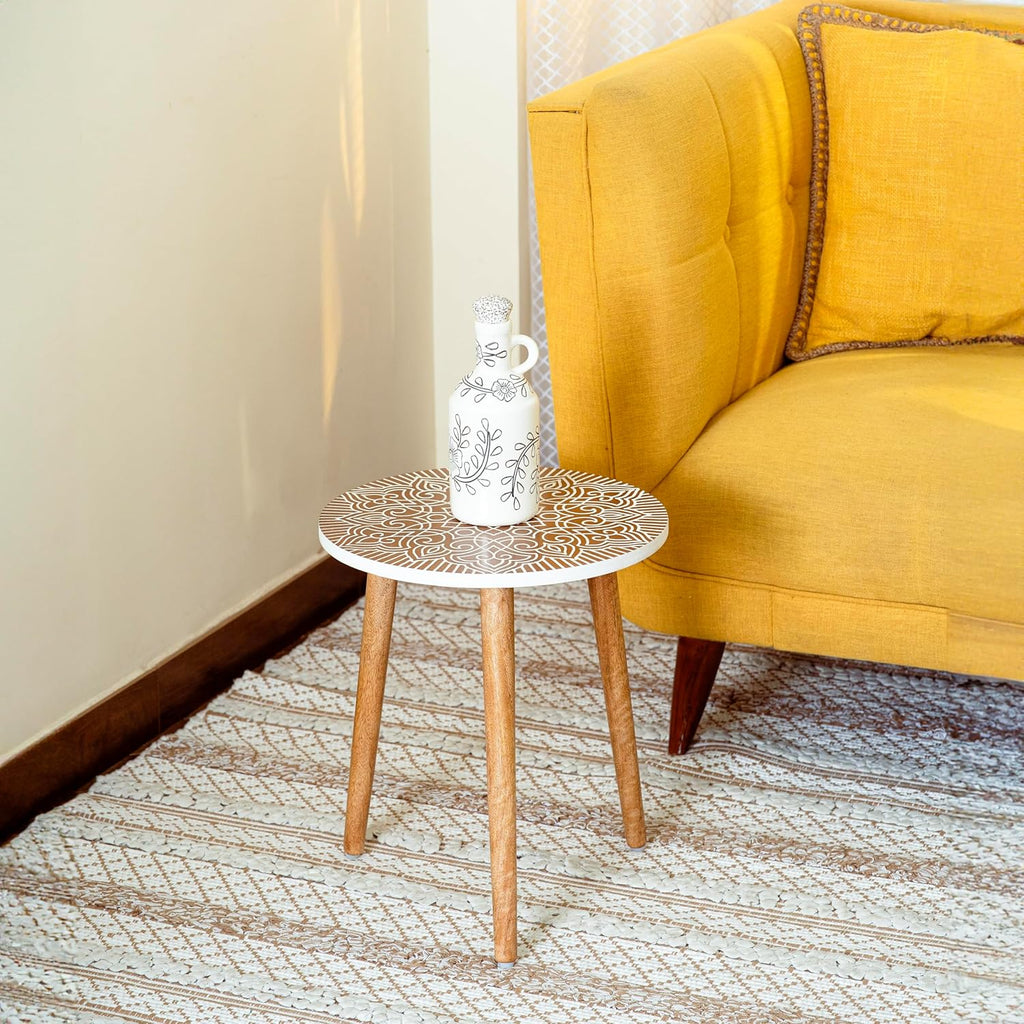 JFY Designs Carved Wooden Square Side Table Decorative Coffee Side Entryway,Modern Home Decor Table,Accent Table Living Room, Bedroom, Office,Hand Carved Farmhouse Rustic End Table