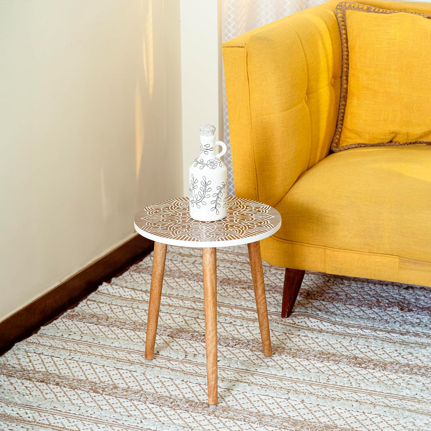 JFY Designs Carved Wooden Square Side Table Decorative Coffee Side Entryway,Modern Home Decor Table,Accent Table Living Room, Bedroom, Office,Hand Carved Farmhouse Rustic End Table