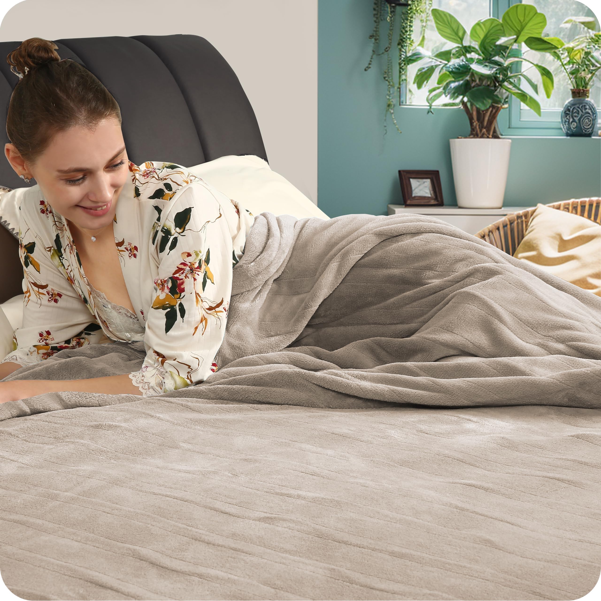 Couverture chauffante électrique DUODUO 72"x84" en polaire corail chaude avec 4 réglages de chaleur et arrêt automatique de 10 heures Protection contre la surchauffe - Gris 