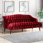 Modern Wingback Tufted Velvet Loveseat, 73.25" 3 Seat Sofas Settee Bench Banquette Chesterfield Love Seat with High Back Thick Padded Cushioned Upholstered Couch for Living Room, Victorian Style, Red